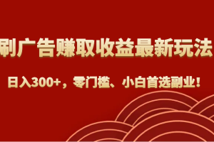 刷广告赚取收益最新玩法，日入300+，零门槛、小白首选副业！