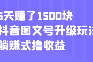 5天赚了1500块，抖音图文号升级玩法，躺赚式撸收益