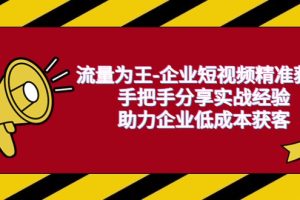 流量为王-企业 短视频精准获客，手把手分享实战经验，助力企业低成本获客