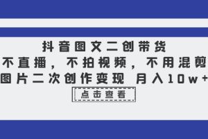 抖音图文二创带货，不直播，不拍视频，不用混剪，图片二次创作变现 月入10w