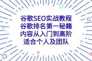 谷歌SEO实战教程：谷歌排名第一秘籍，内容从入门到高阶，适合个人及团队