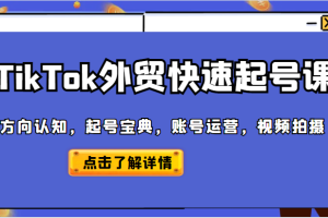 TikTok外贸从0到1快速起号课，方向认知，起号宝典，账号运营，视频拍摄