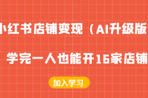 小红书店铺变现（AI升级版），学完一人也能开16家店铺