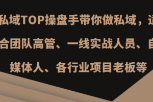 私域TOP操盘手带你做私域，适合团队高管、一线实战人员、自媒体人、各行业项目老板等