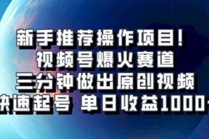 视频号爆火赛道，三分钟做出原创视频，快速起号，单日收益1000+