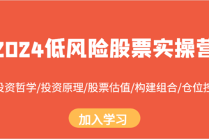 2024低风险股票实操营：投资哲学/投资原理/股票估值/构建组合/仓位控制