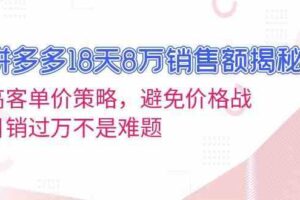 拼多多18天8万销售额揭秘：高客单价策略，避免价格战，日销过万不是难题