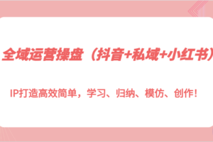 全域运营操盘（抖音+私域+小红书）IP打造高效简单，学习、归纳、模仿、创作！